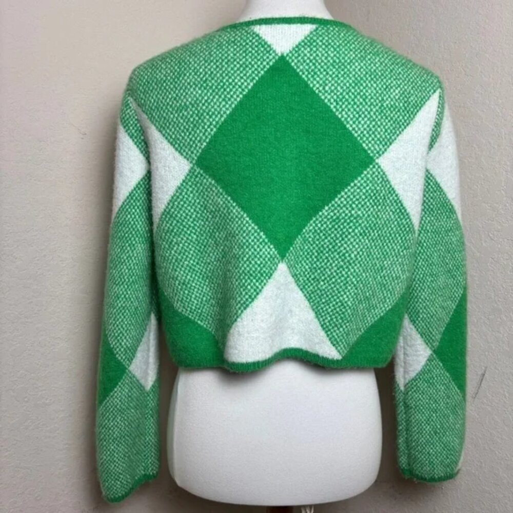 Zara Argyle Jacquard Knit Cardigan Prep - Picture 5 of 13